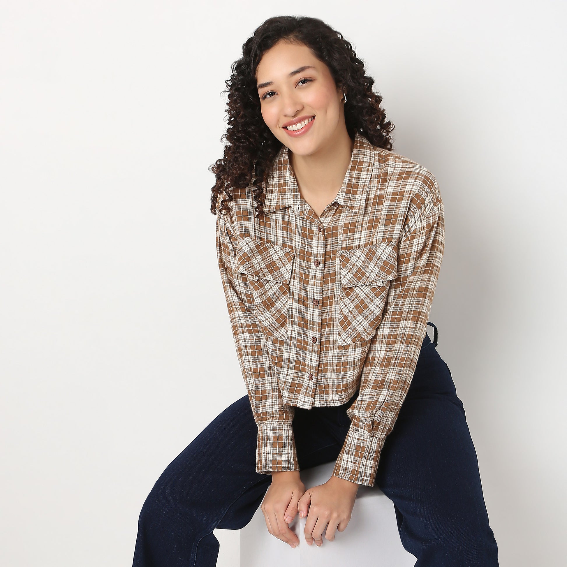 Checkered Boxy Crop Shirt