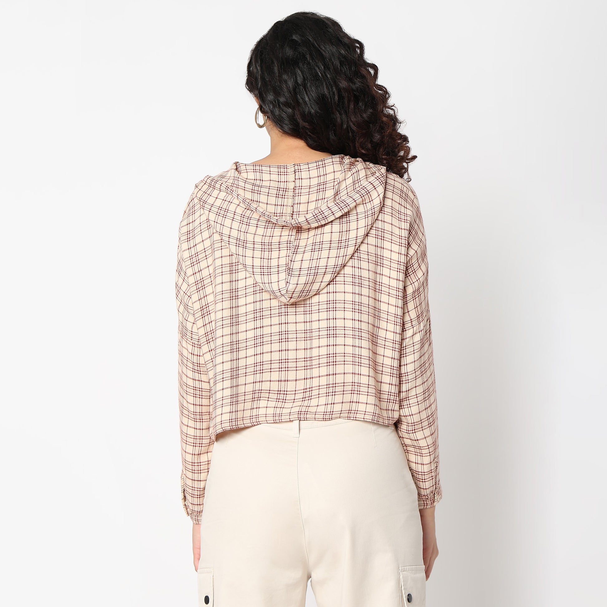 Betty Checkered Hoodie Style Cropped Shirt