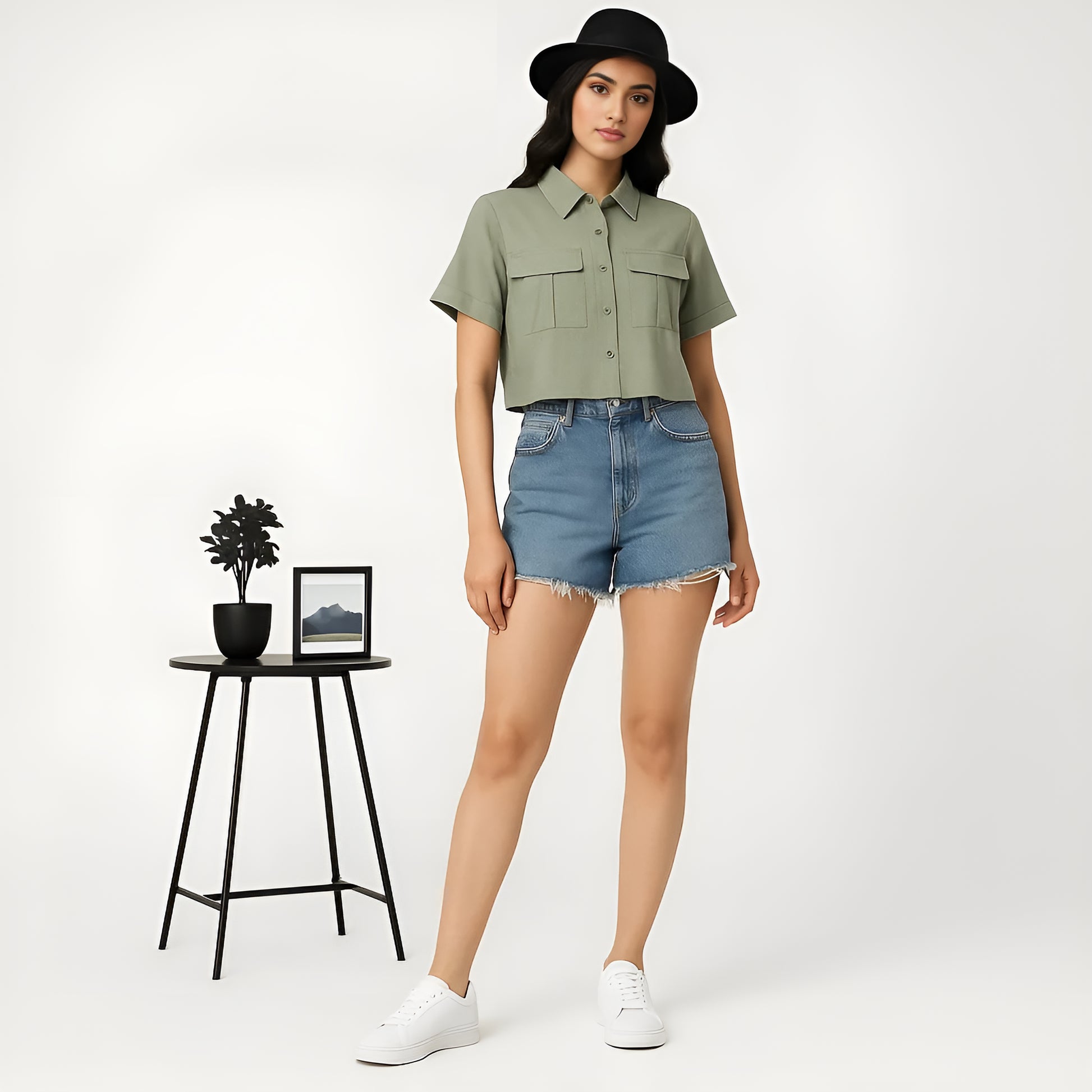 Buy Boxy Fit Crop Shirt With Patch Pockets Detailing - Style Union