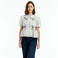 Boxy Fit Striped Shirt With Pleating and Bow Detail