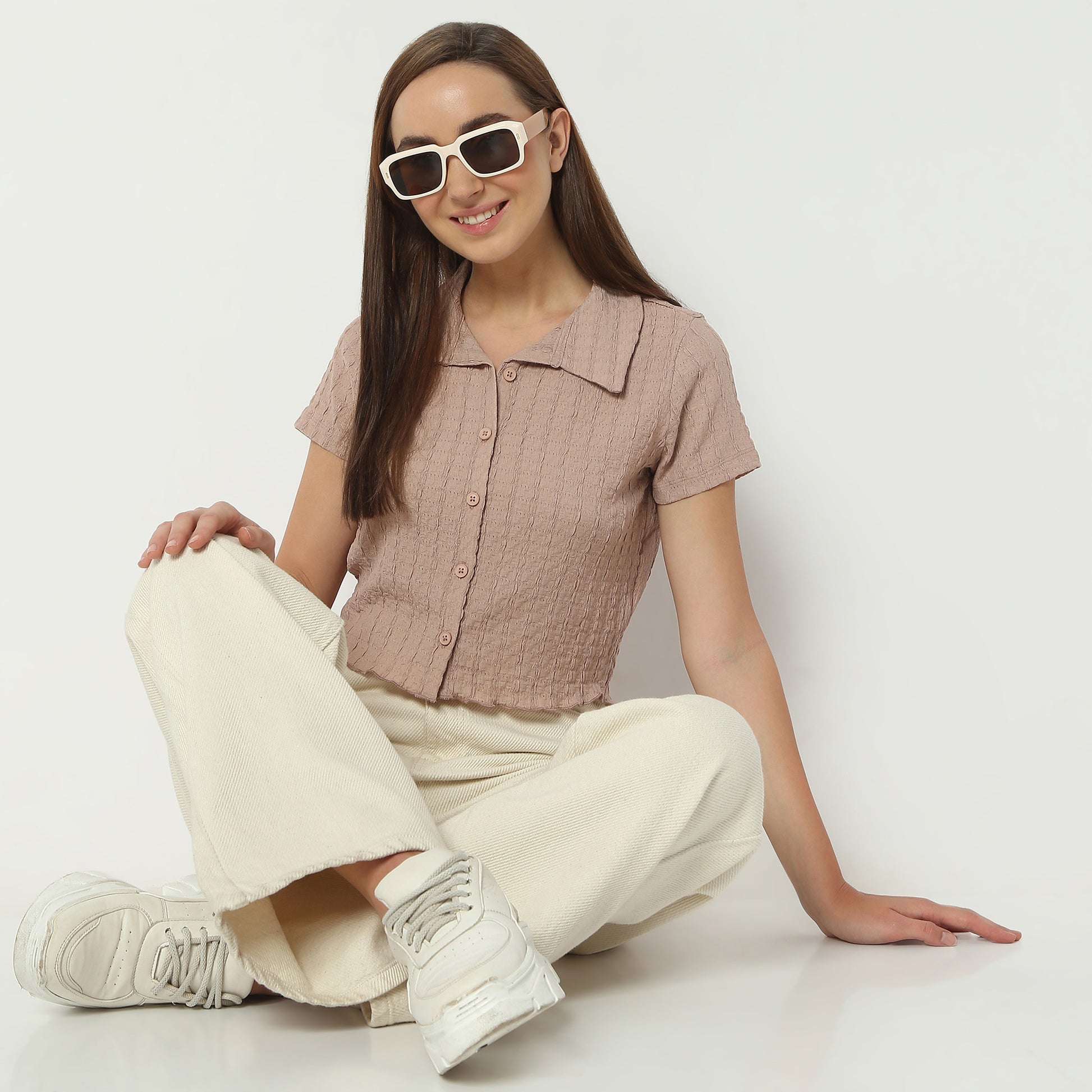 Regular Fit Structured Shirt Collar Cropped Shirt