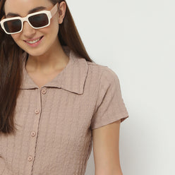 Regular Fit Structured Shirt Collar Cropped Shirt