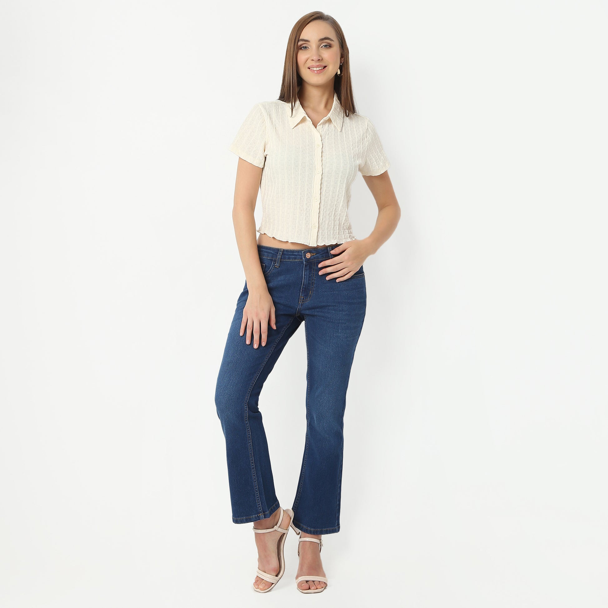 Regular Fit Structured Shirt Collar Cropped Shirt