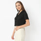 Regular Fit Solid Lapel Collar Cropped Shirt