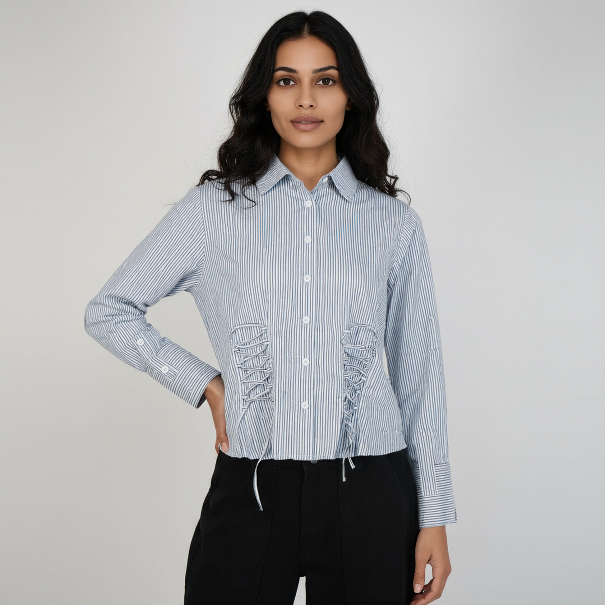 Striped Shirt With Front Ruching Detail