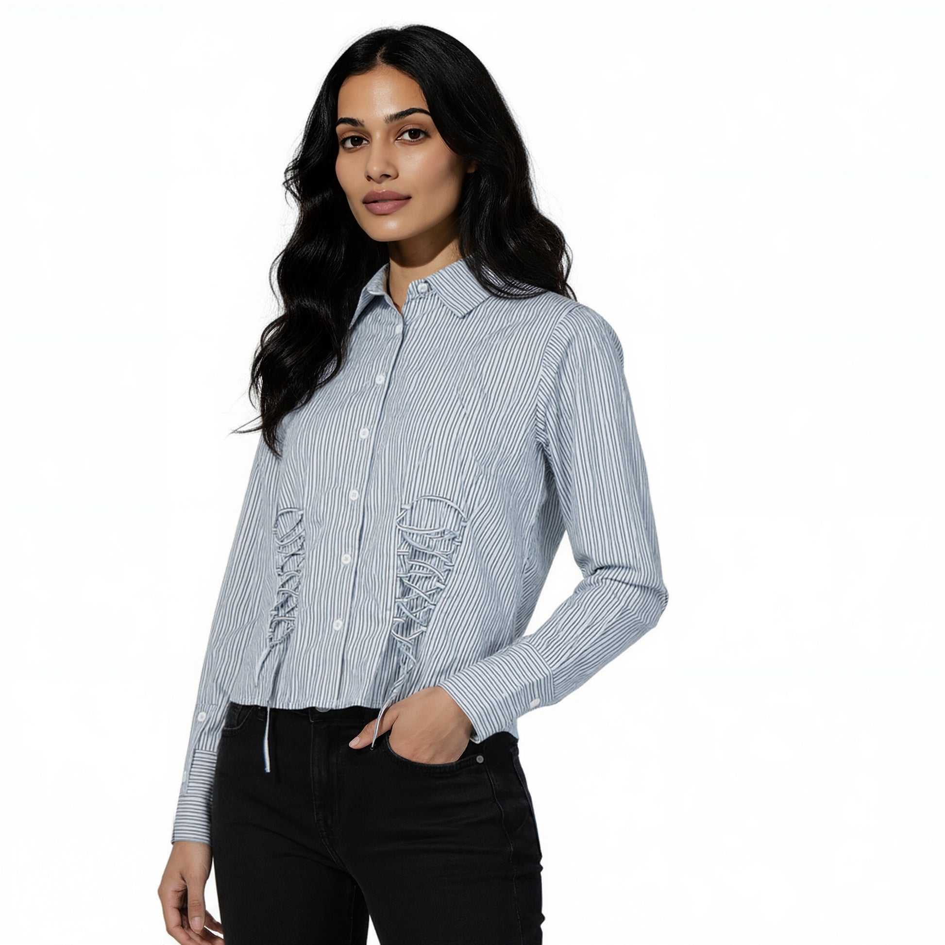 Striped Shirt With Front Ruching Detail