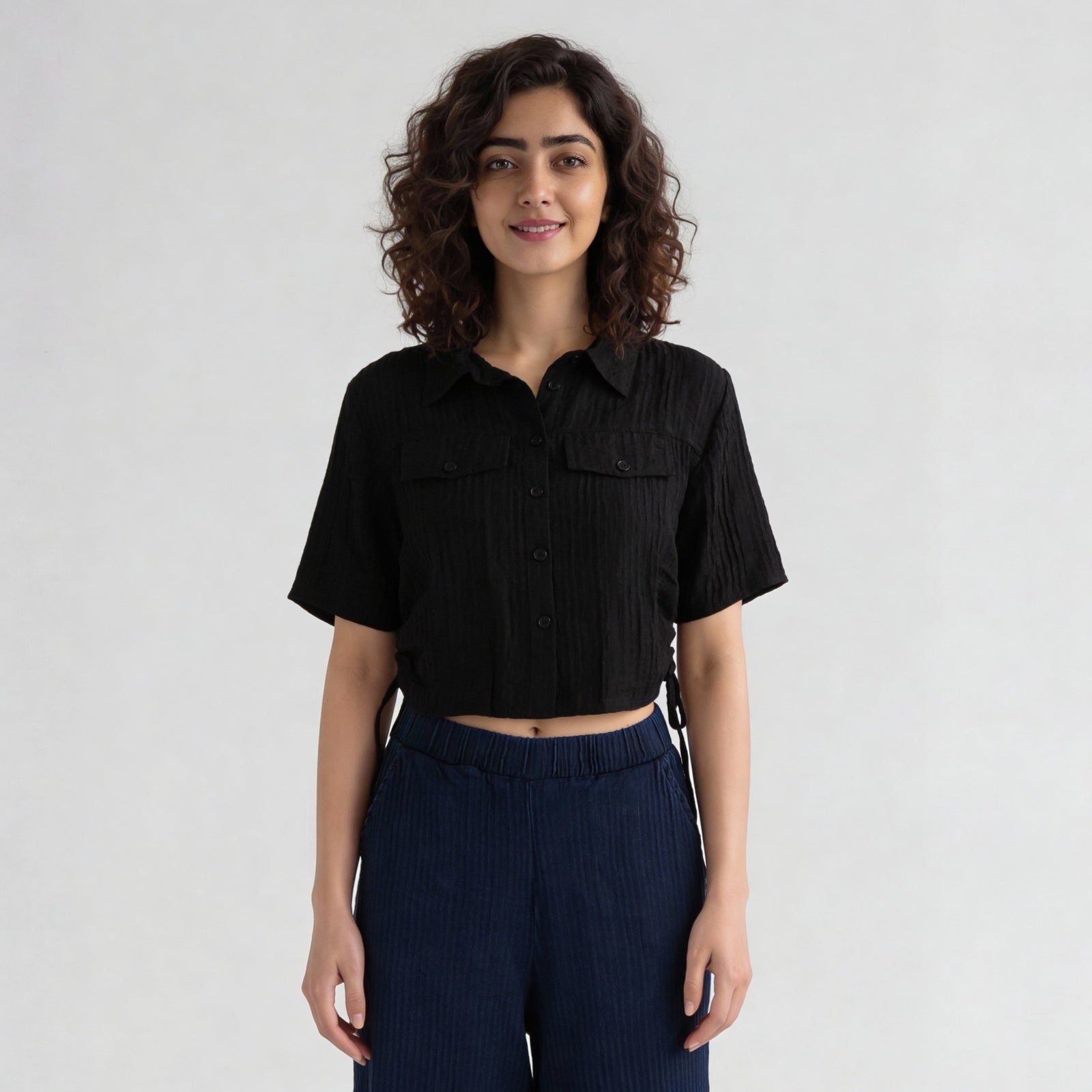 Viscose Nylon Solid Short Sleeve Shirt