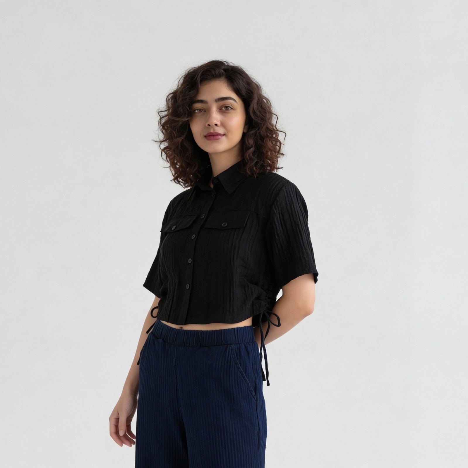 Viscose Nylon Solid Short Sleeve Shirt
