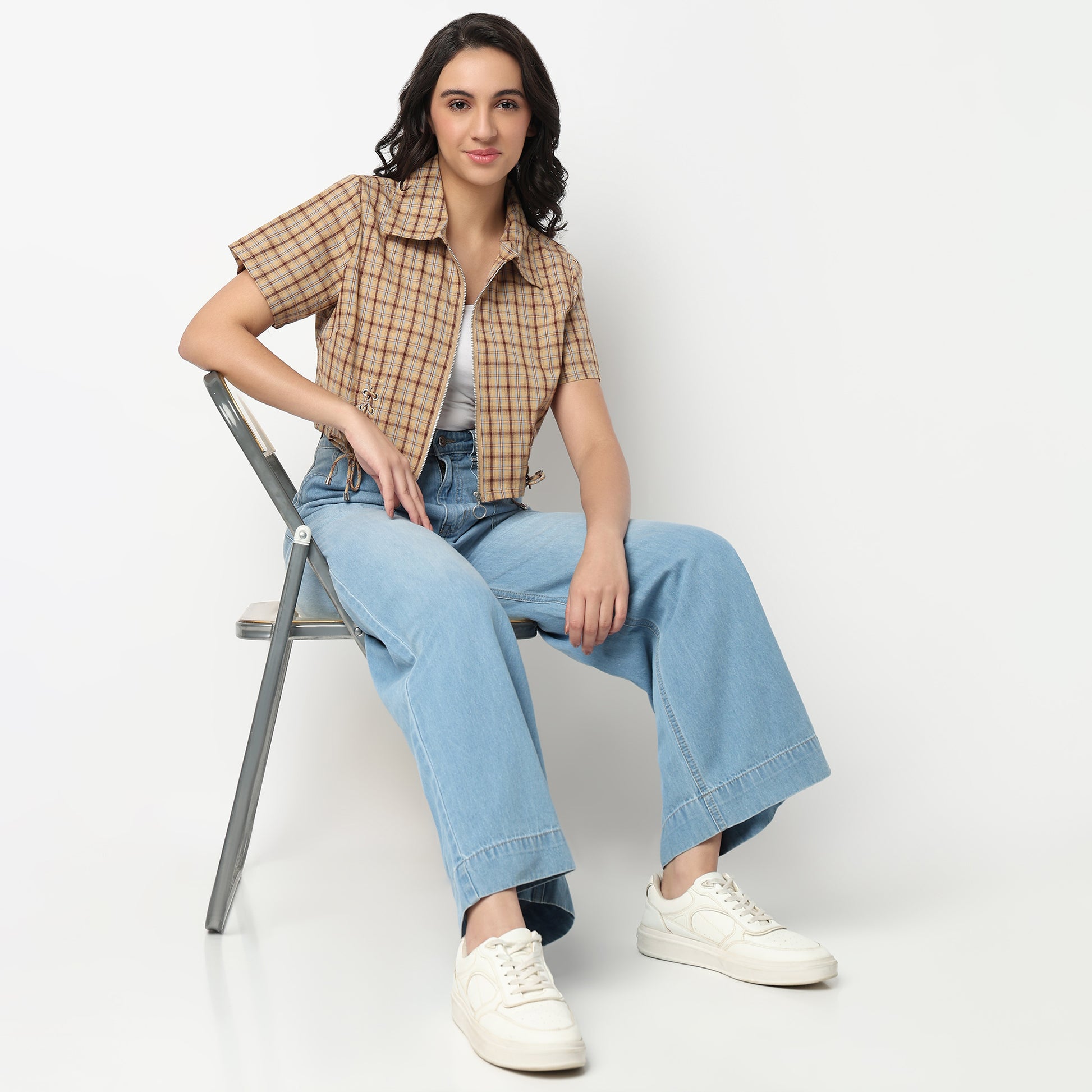 Slim Fit Checkered Cropped Shirt