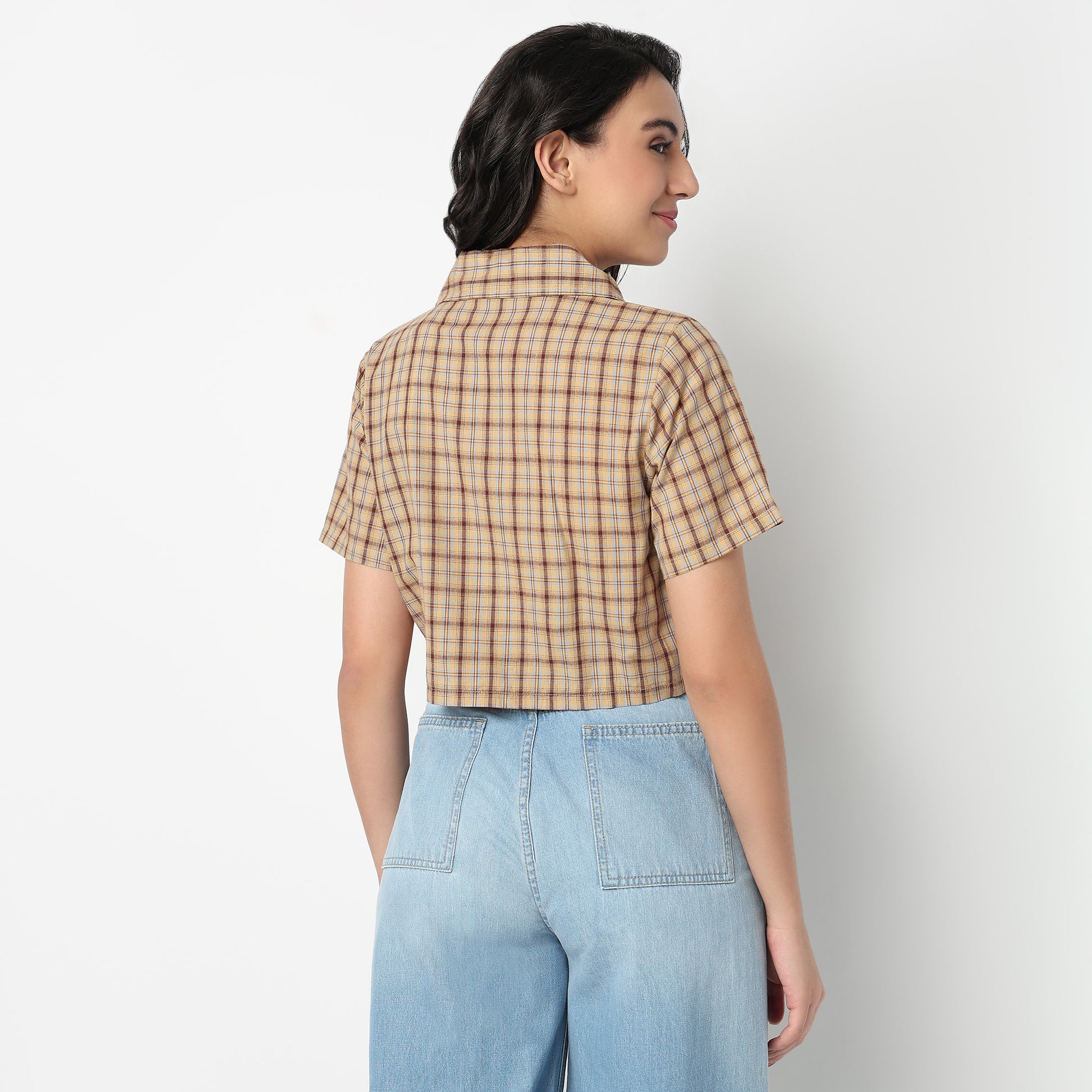 Slim Fit Checkered Cropped Shirt