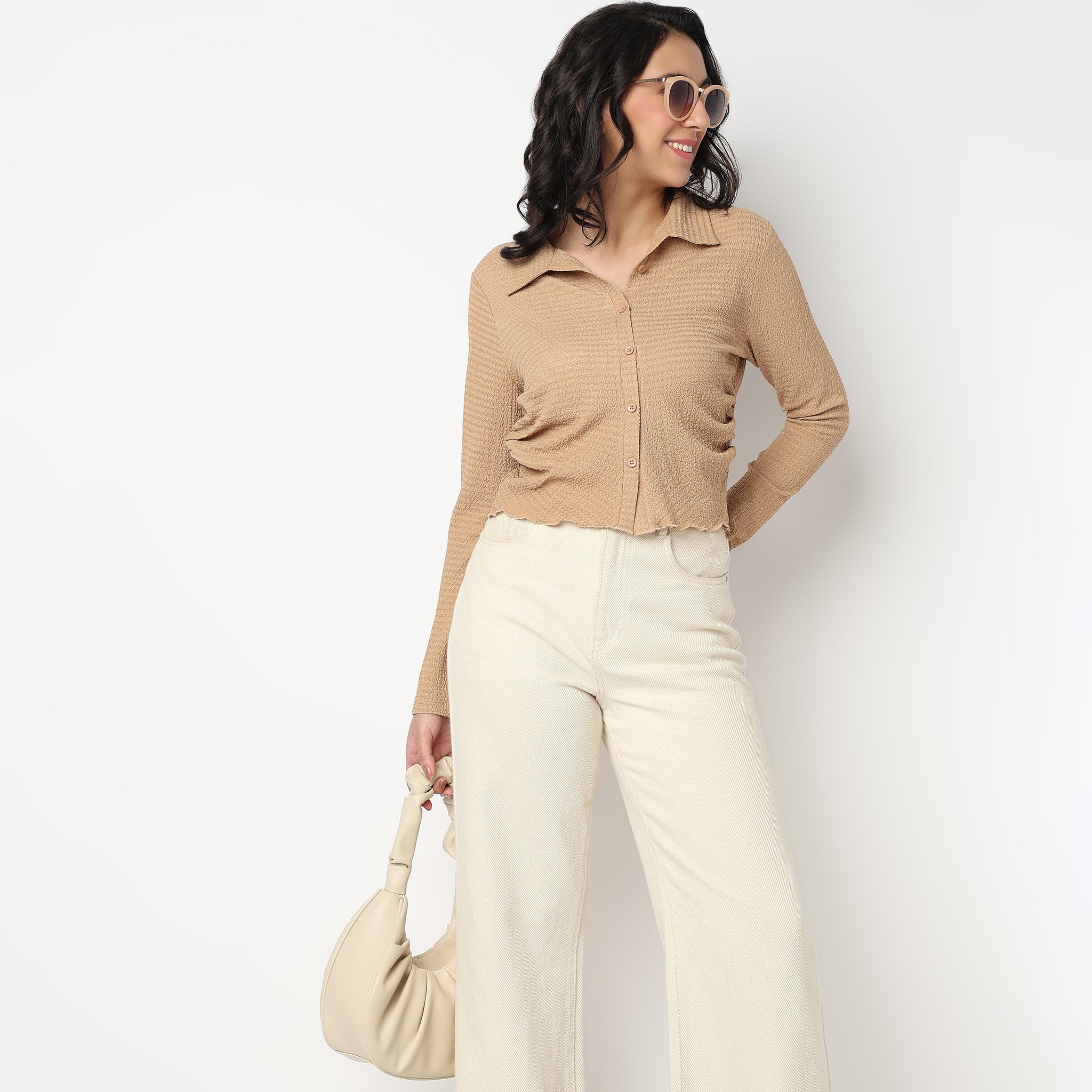 Slim Fit Structured Cropped Shirt