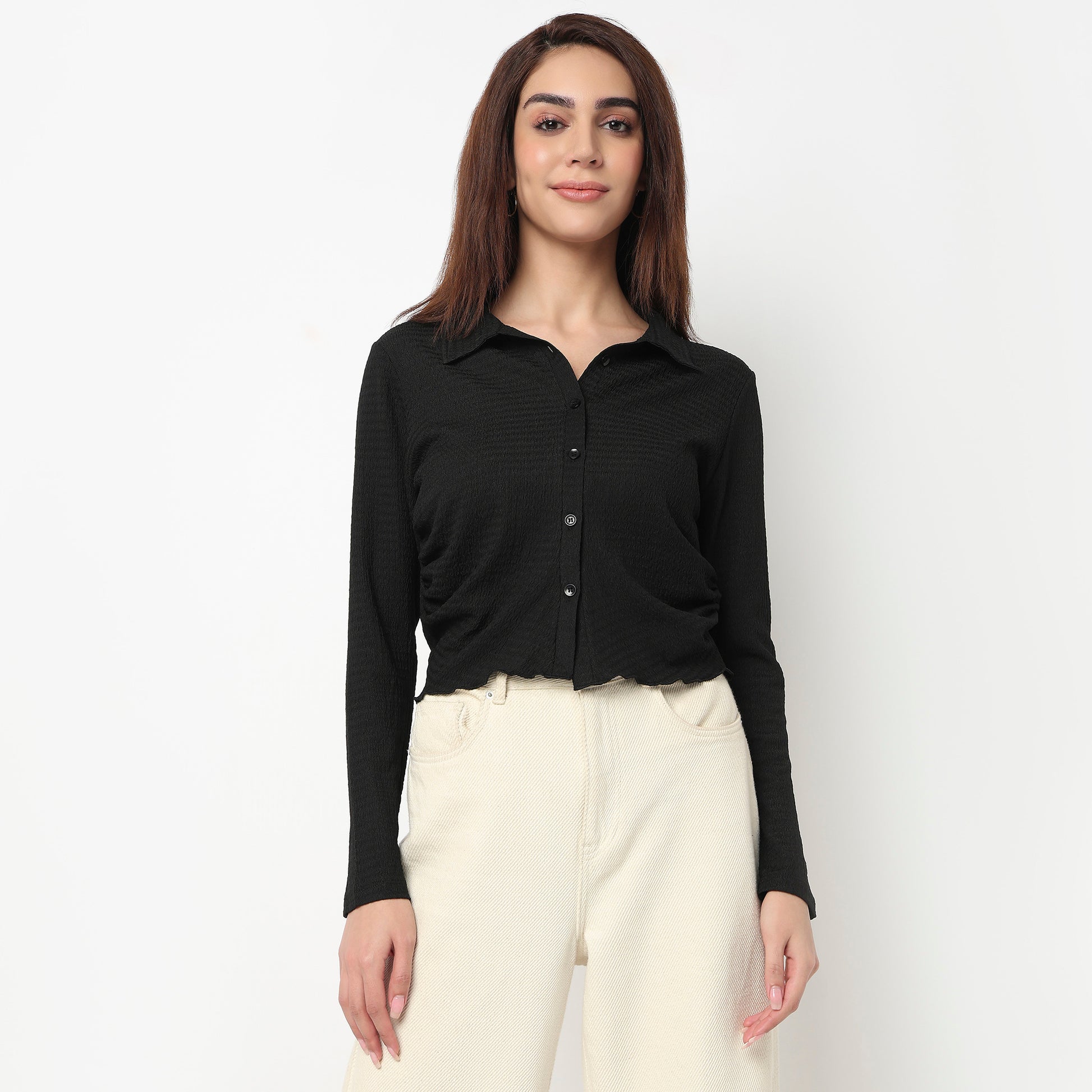 Slim Fit Structured Cropped Shirt