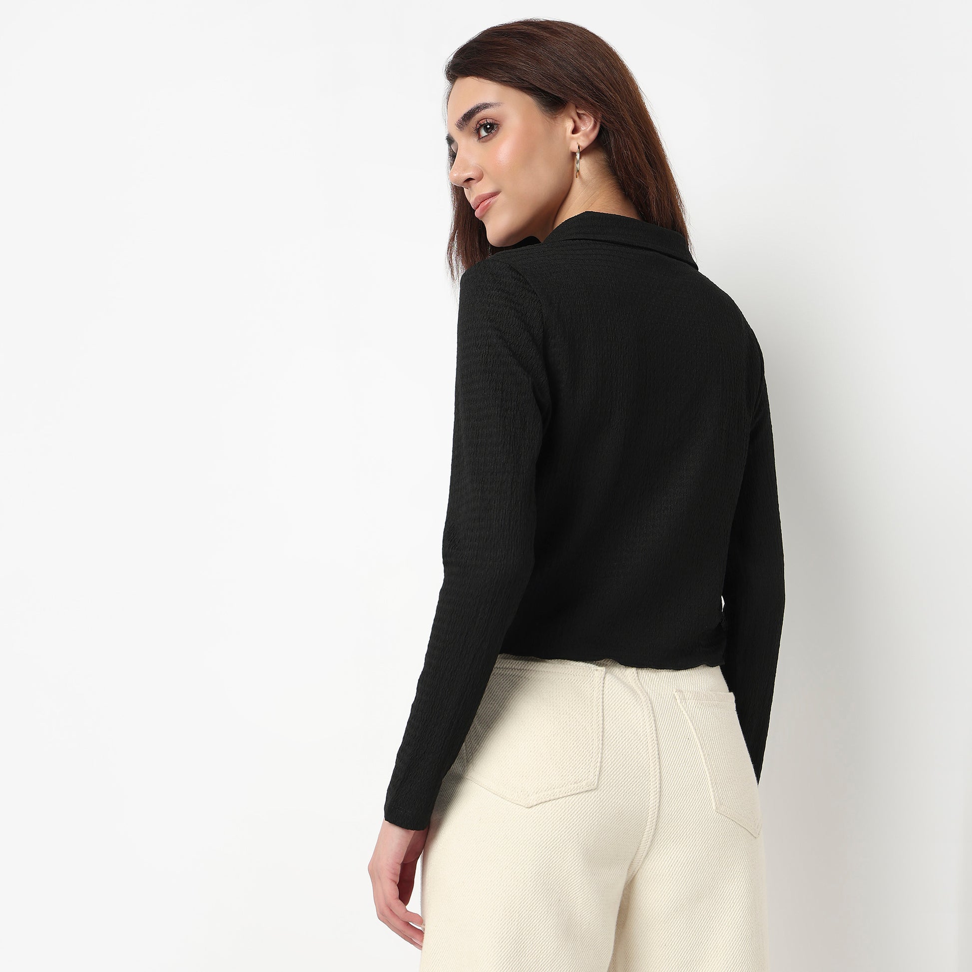 Slim Fit Structured Cropped Shirt