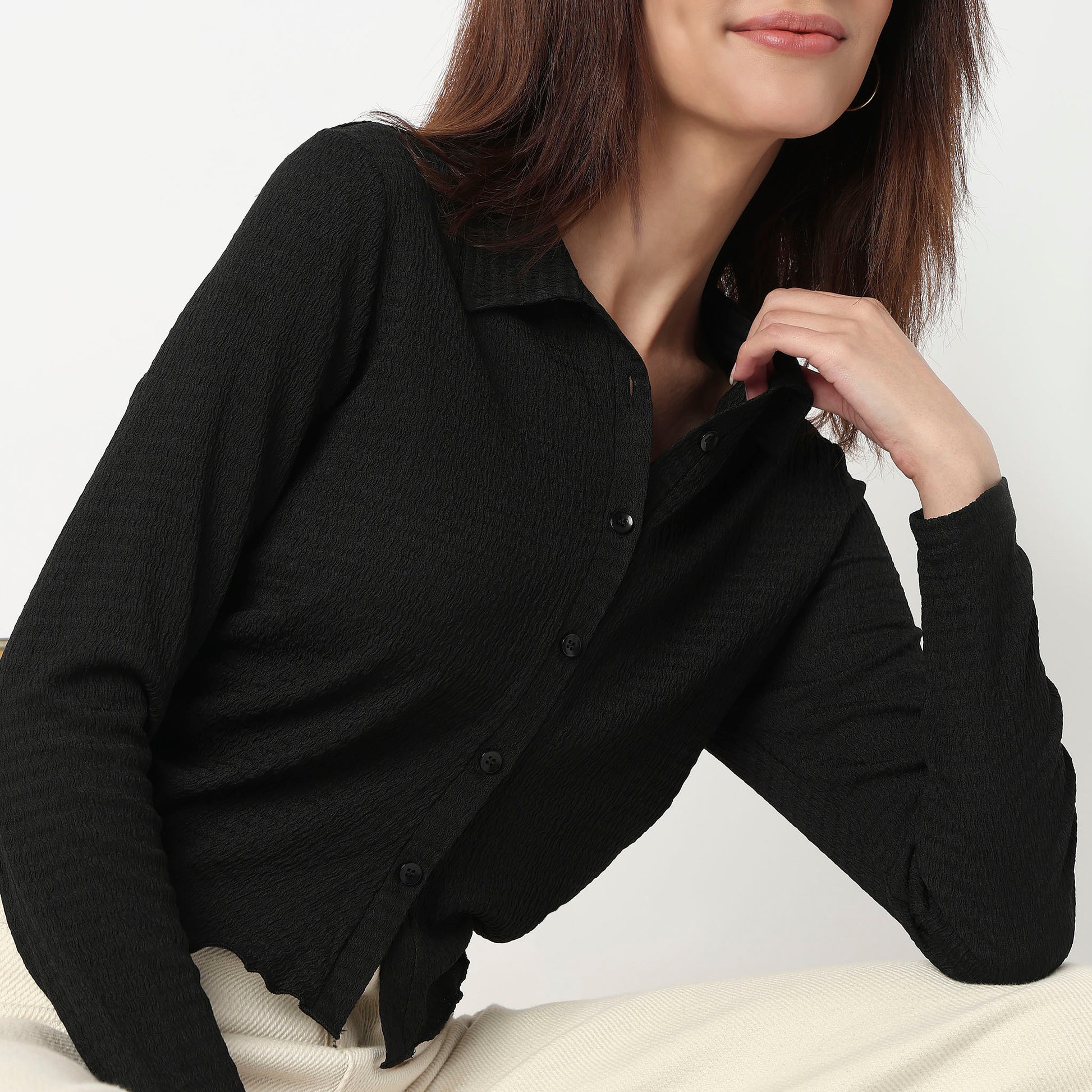 Slim Fit Structured Cropped Shirt