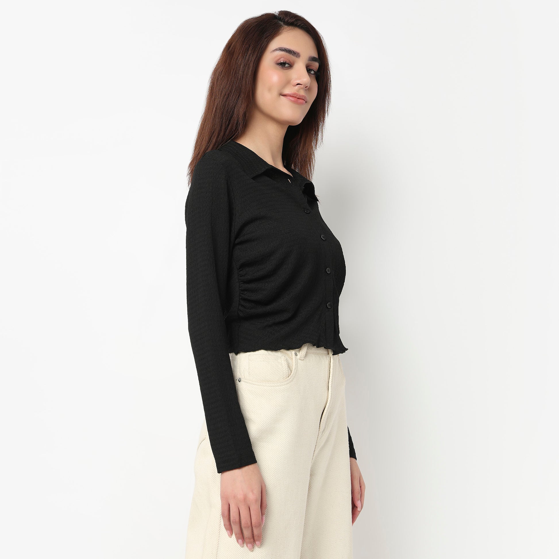 Slim Fit Structured Cropped Shirt
