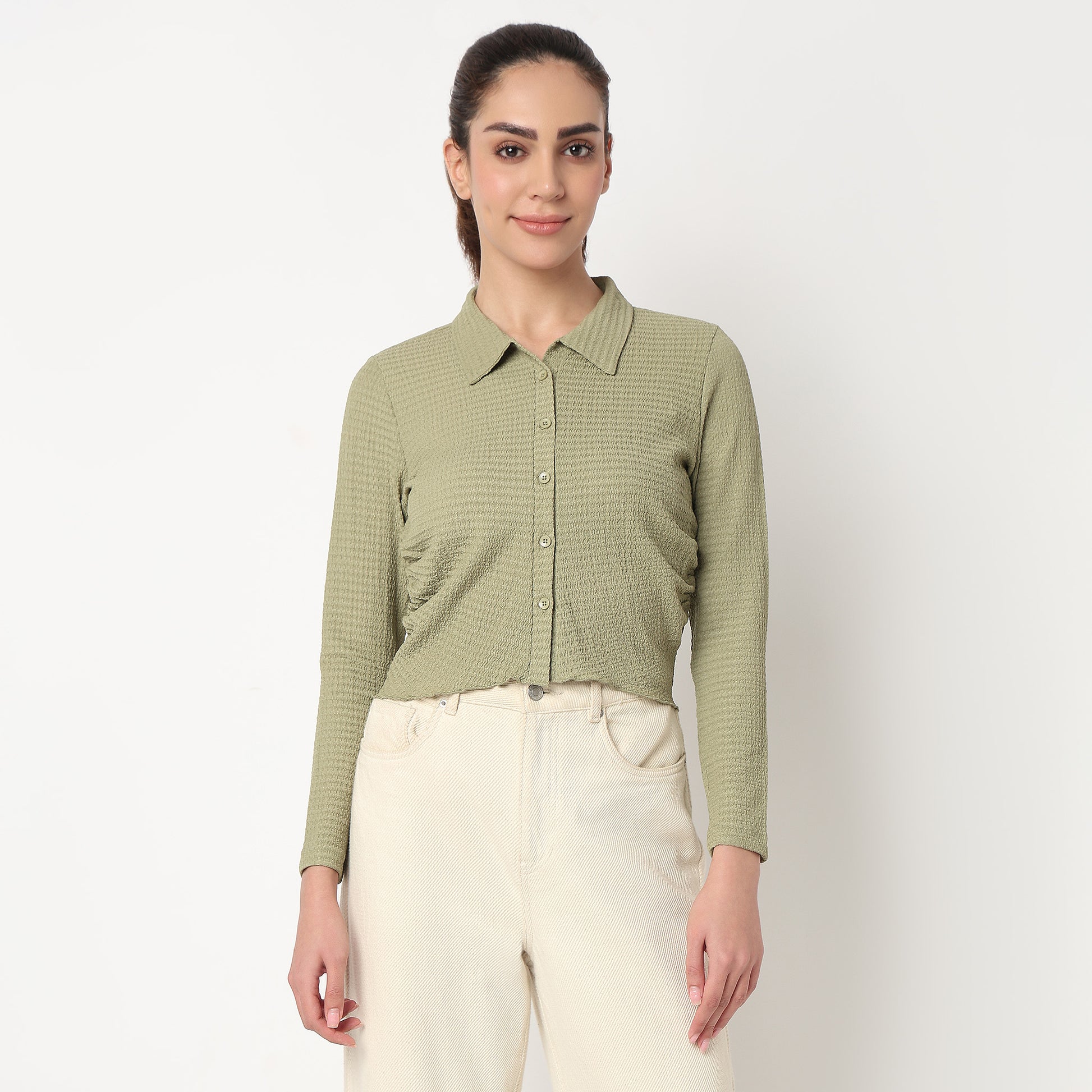 Slim Fit Structured Cropped Shirt