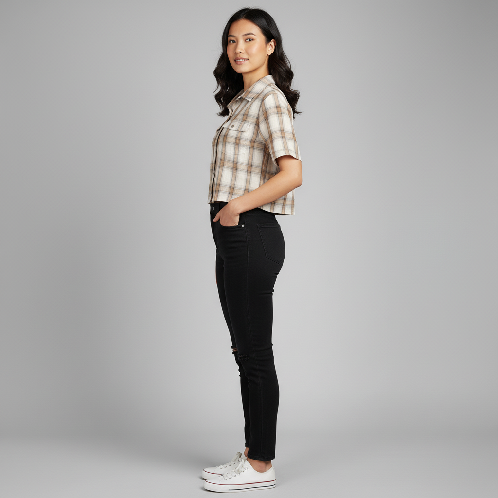 Cropped Boxy Checkered Shirt