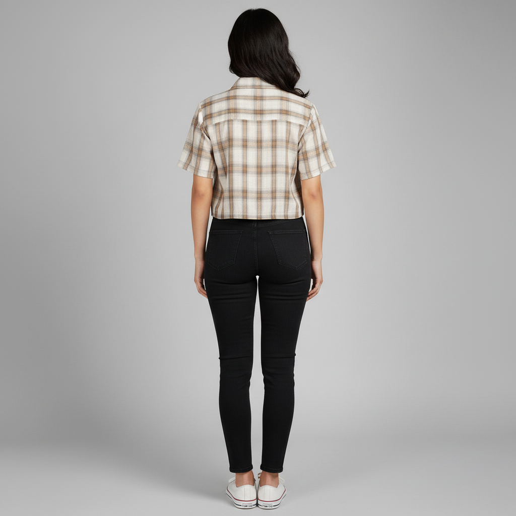 Cropped Boxy Checkered Shirt