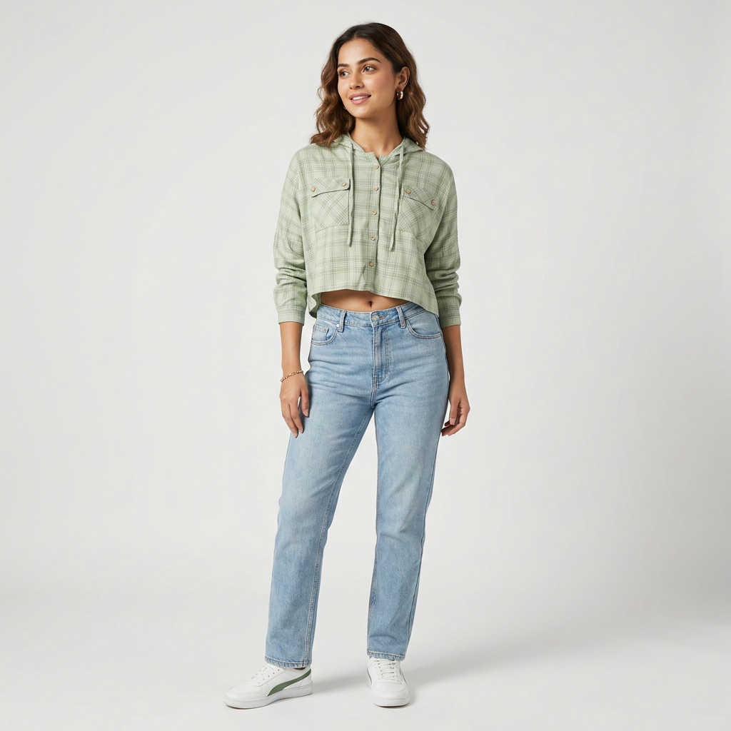 Checkered Full Sleeve Crop Shirt