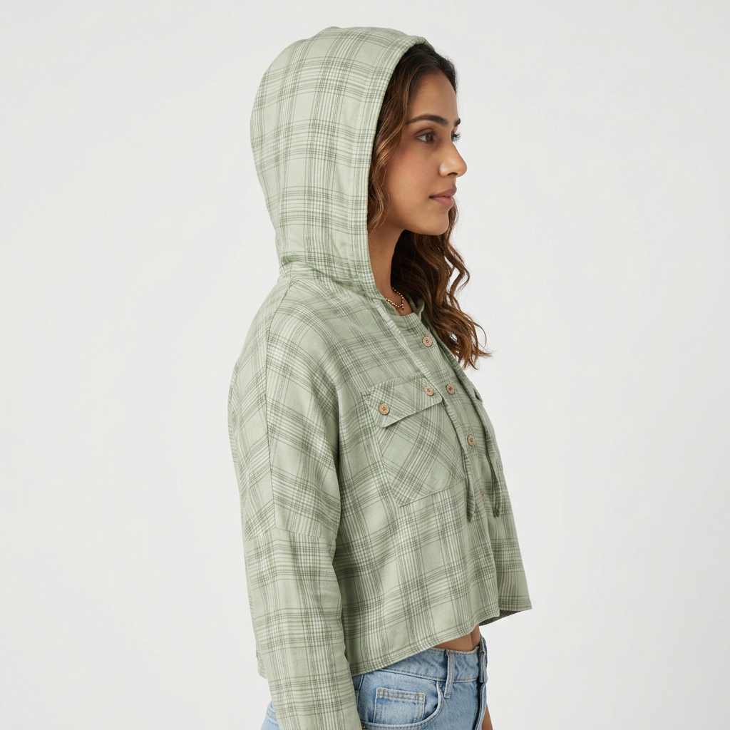 Checkered Full Sleeve Crop Shirt