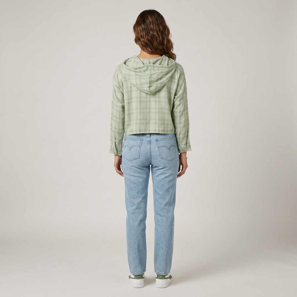 Checkered Full Sleeve Crop Shirt