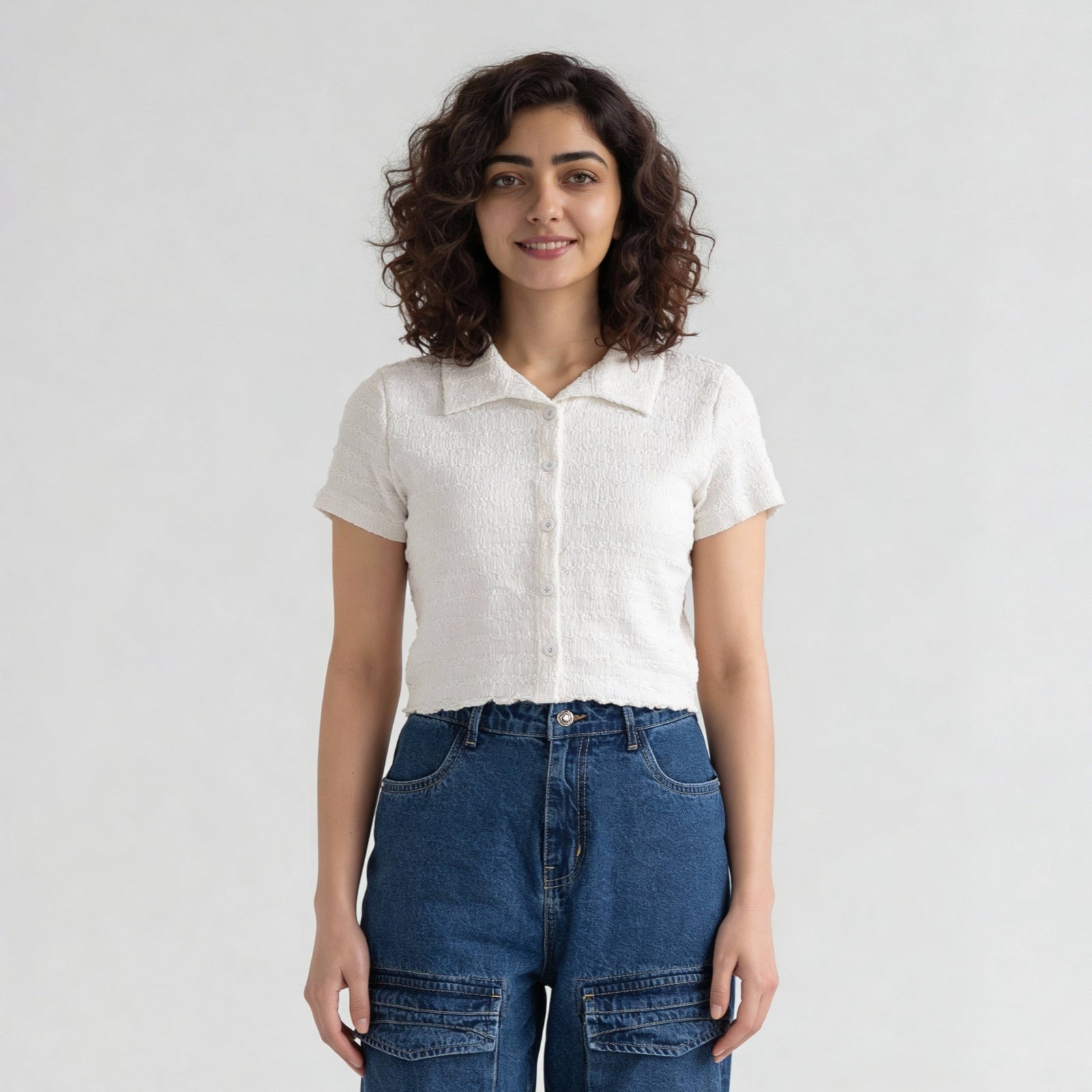 Polyester Elastane Solid Short Sleeve Shirt