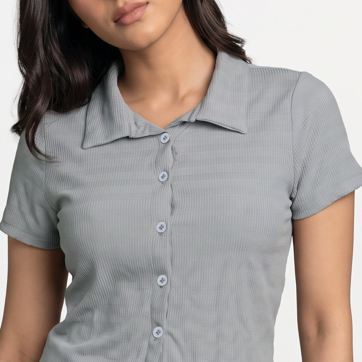 Solid Shirt Collar Slim Shirt