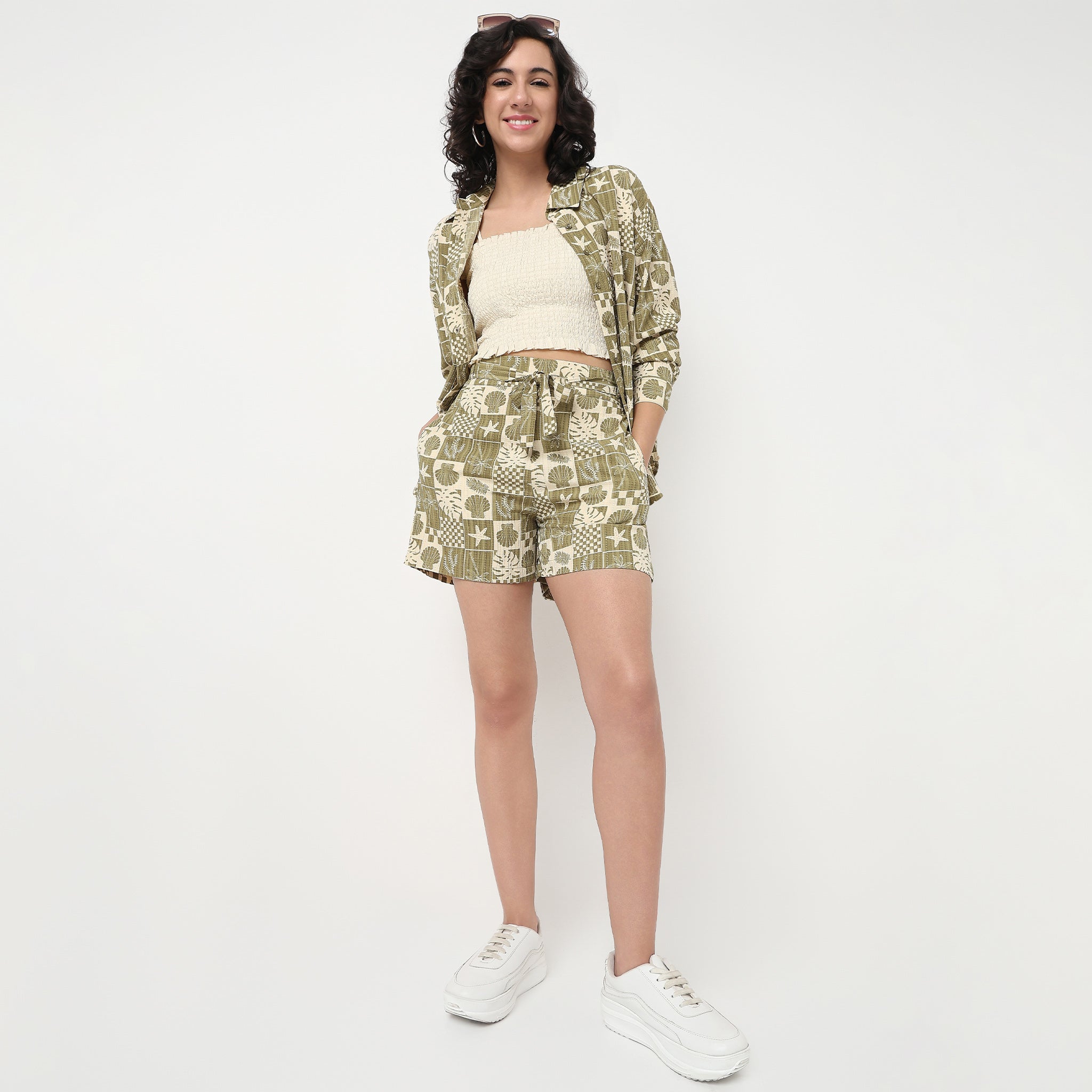 Order Now Women Tropical Relaxed Regular Fit High Rise Casual Wear Fashion Shorts by Style Union