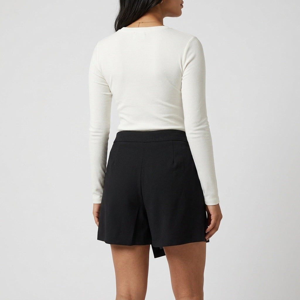 Solid Skort with Metallic Buckle at Waist