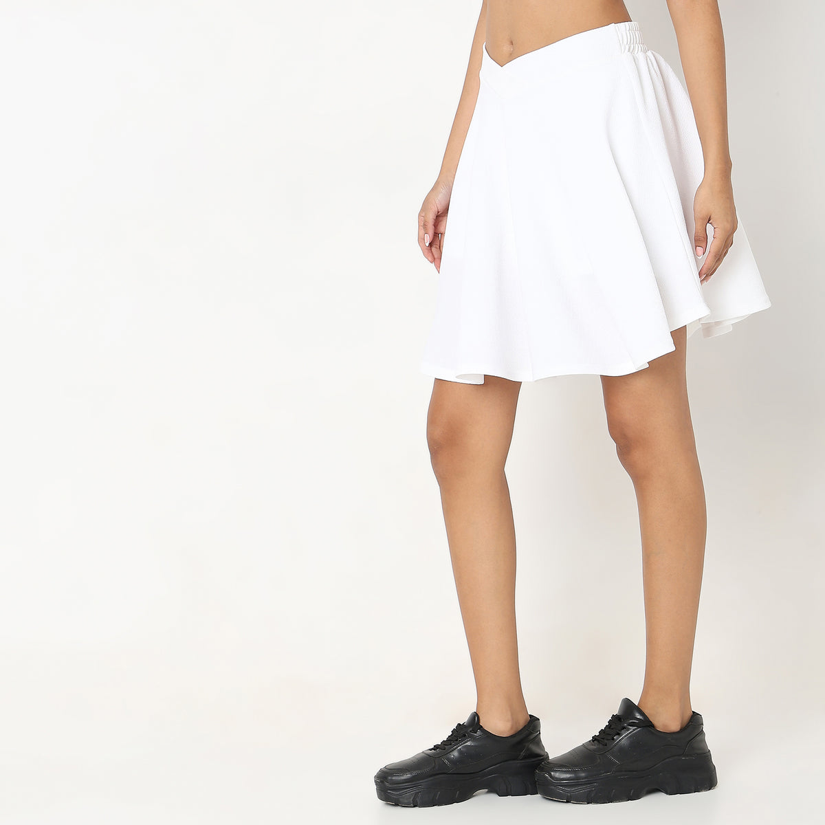 Flare Fit Solid Mid Rise Skirts