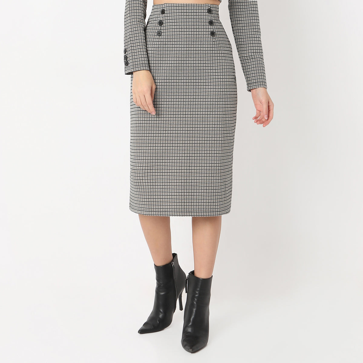 Checkered Calf Length Betty Casual Short Skirt