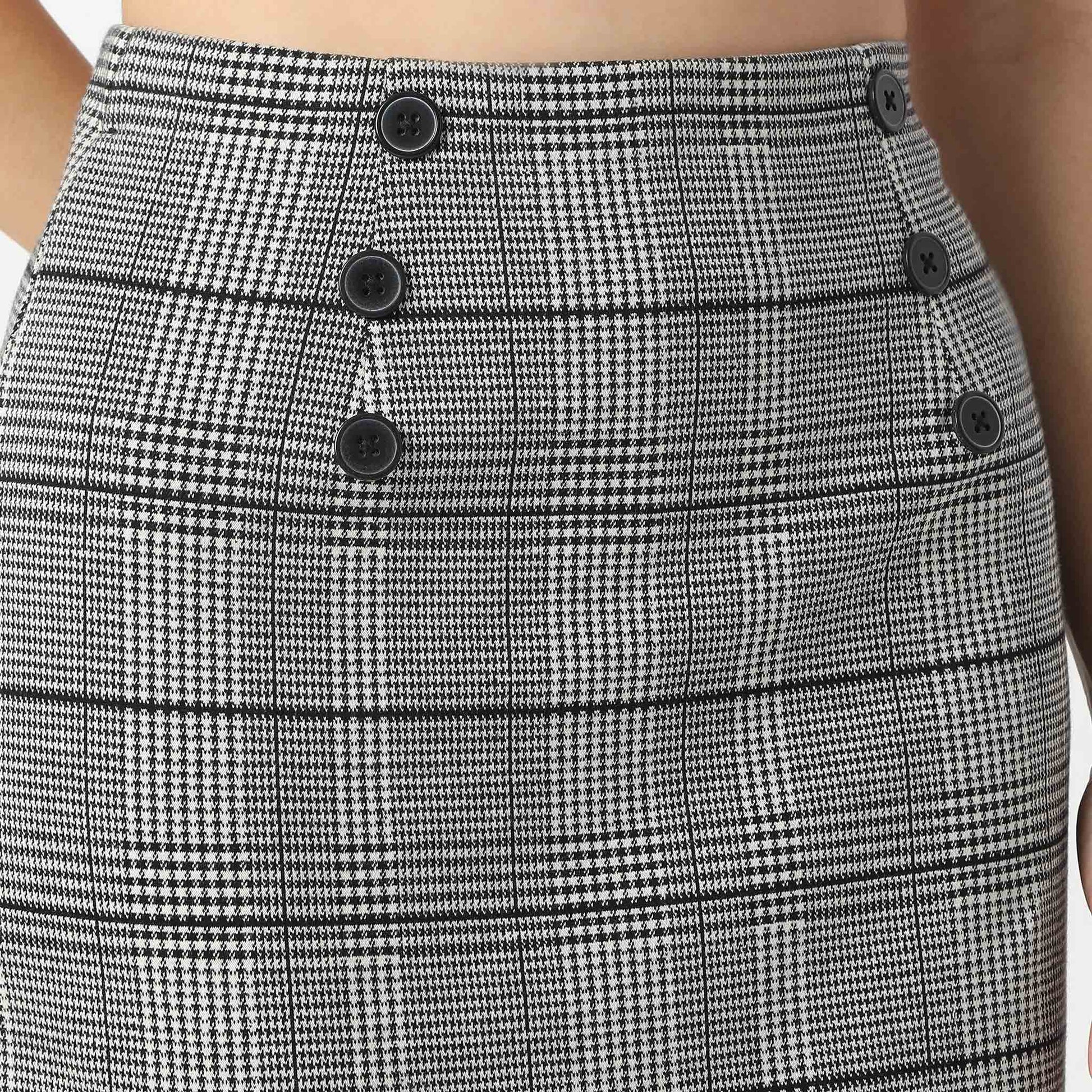 Slim Fit Checkered High Rise Skirt