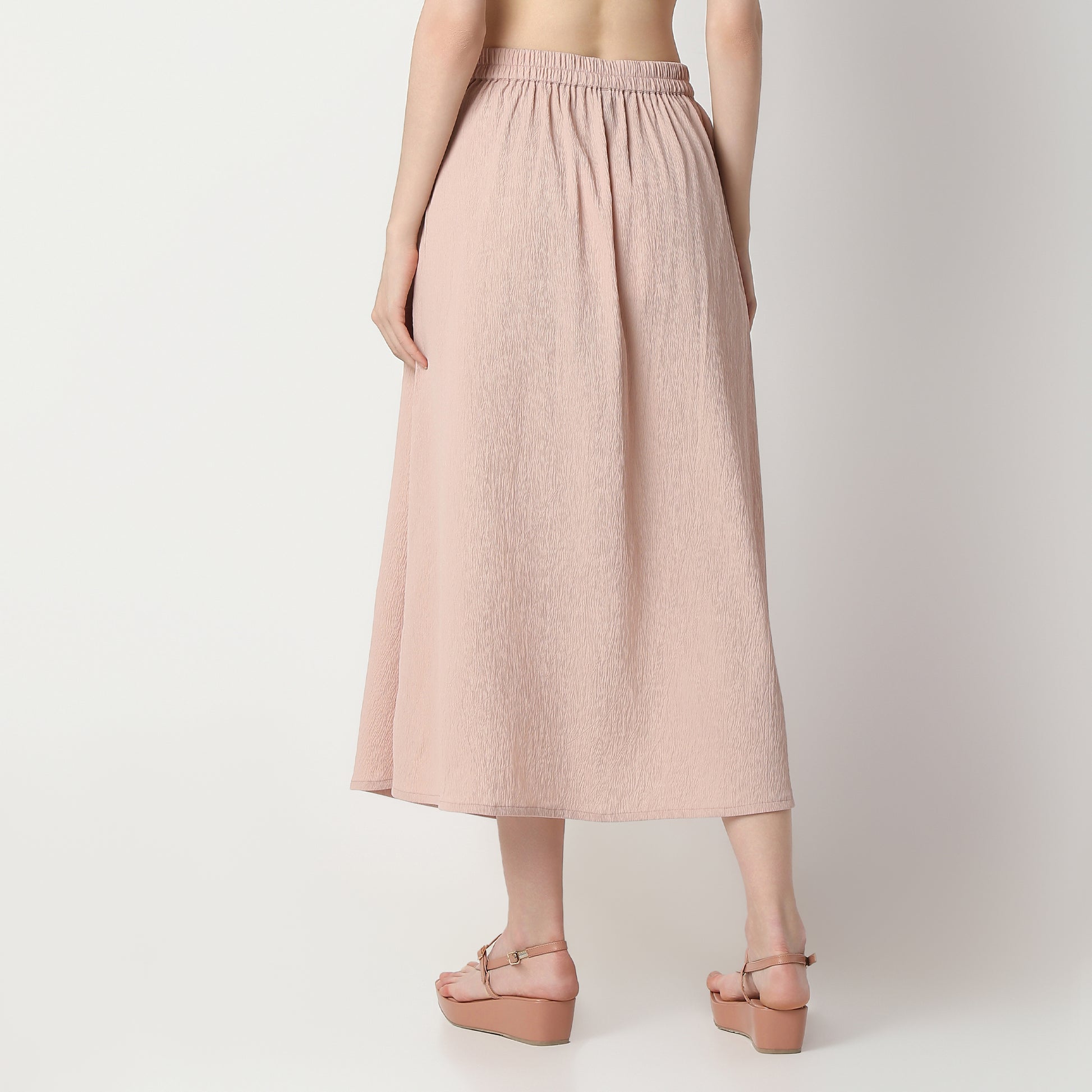 Flare Fit Solid High Rise Skirt