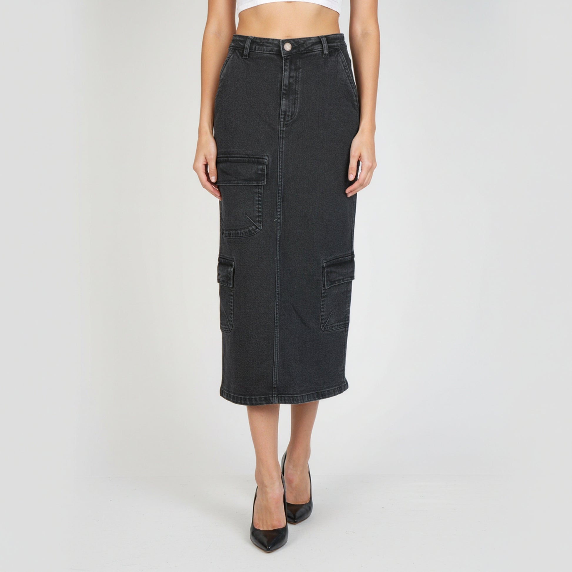 Street Look Long Denim Skirt