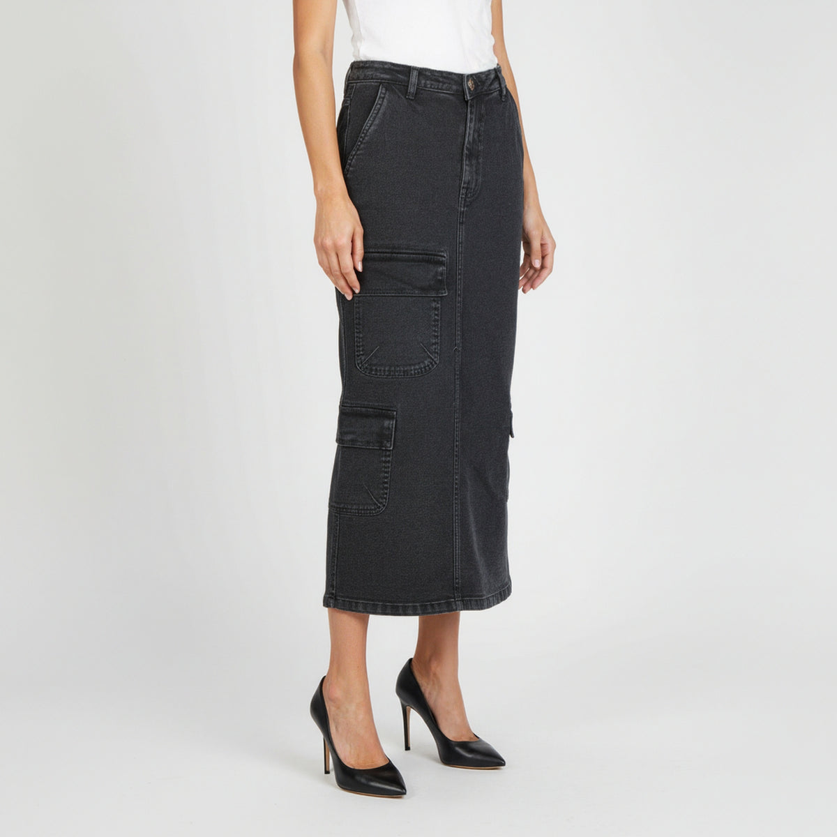 Street Look Long Denim Skirt