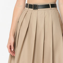 Flare Fit Pleats Calf Length High Rise Skirt