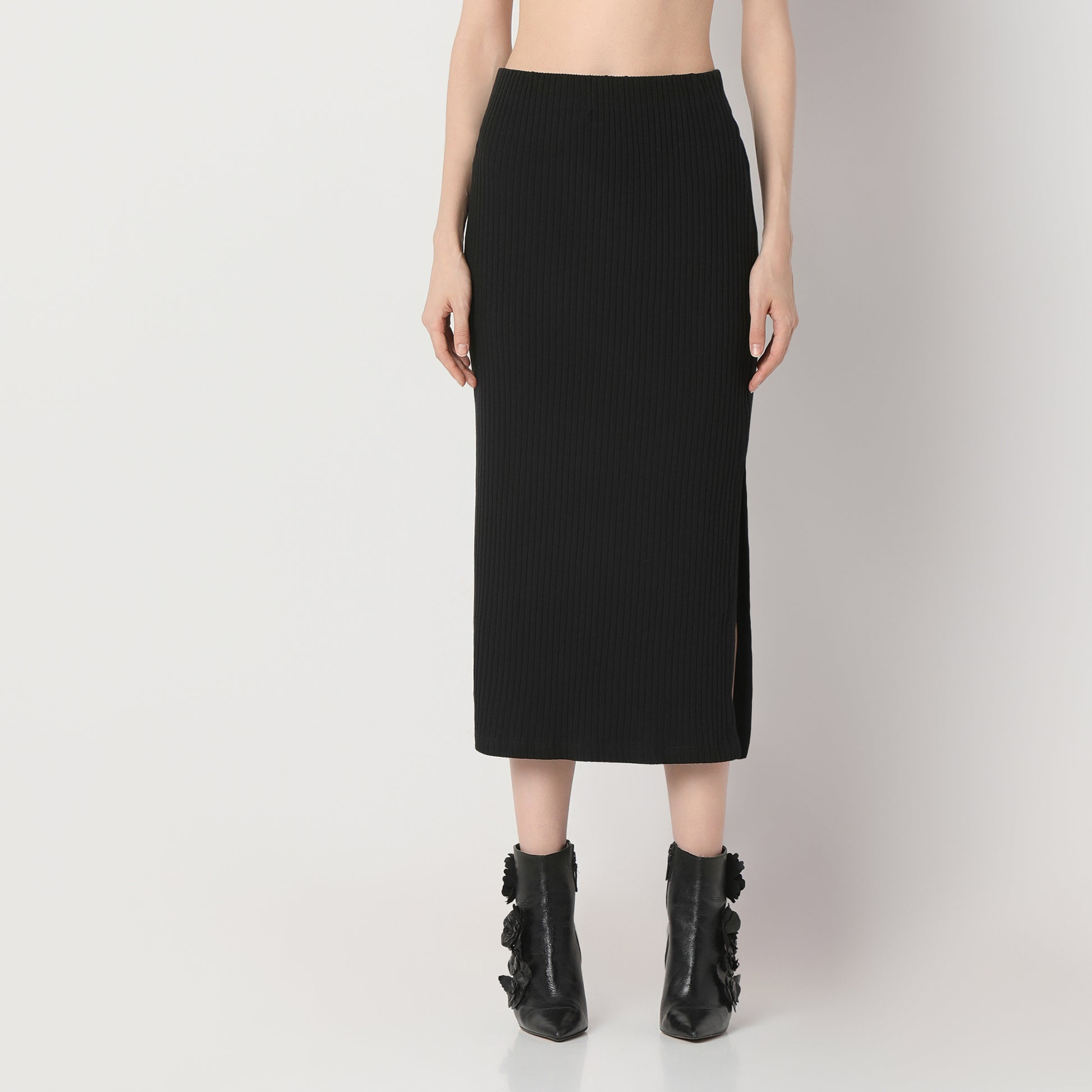 Slim Fit Solid High Rise Skirt