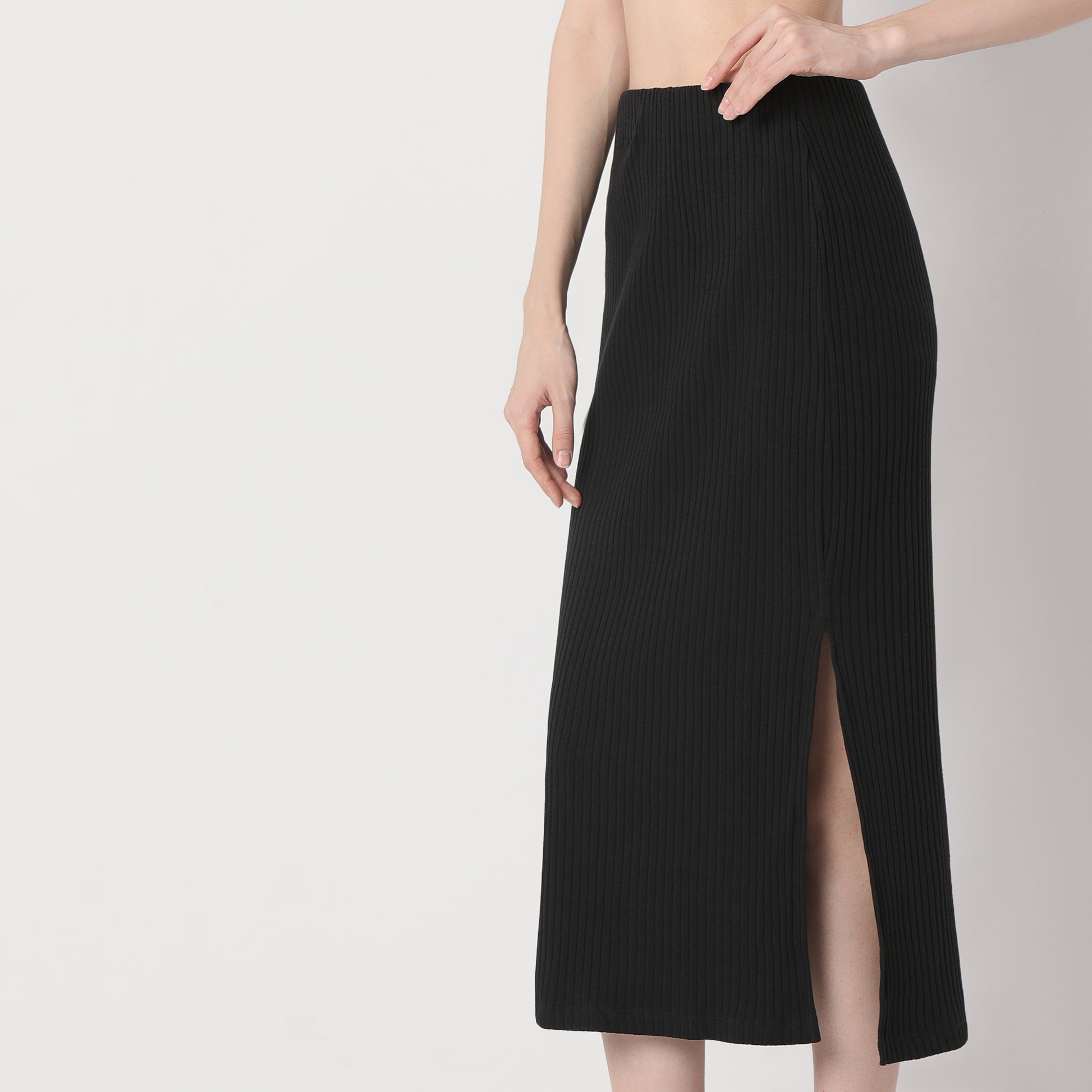 Slim Fit Solid High Rise Skirt