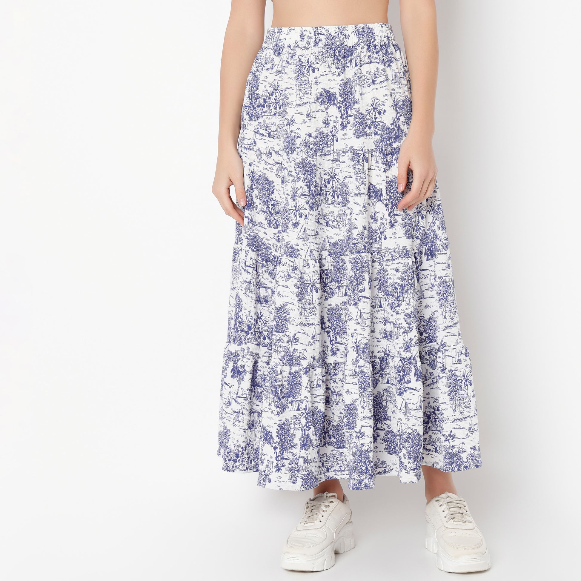 Flare Fit Printed Ankle Length High Rise Skirt
