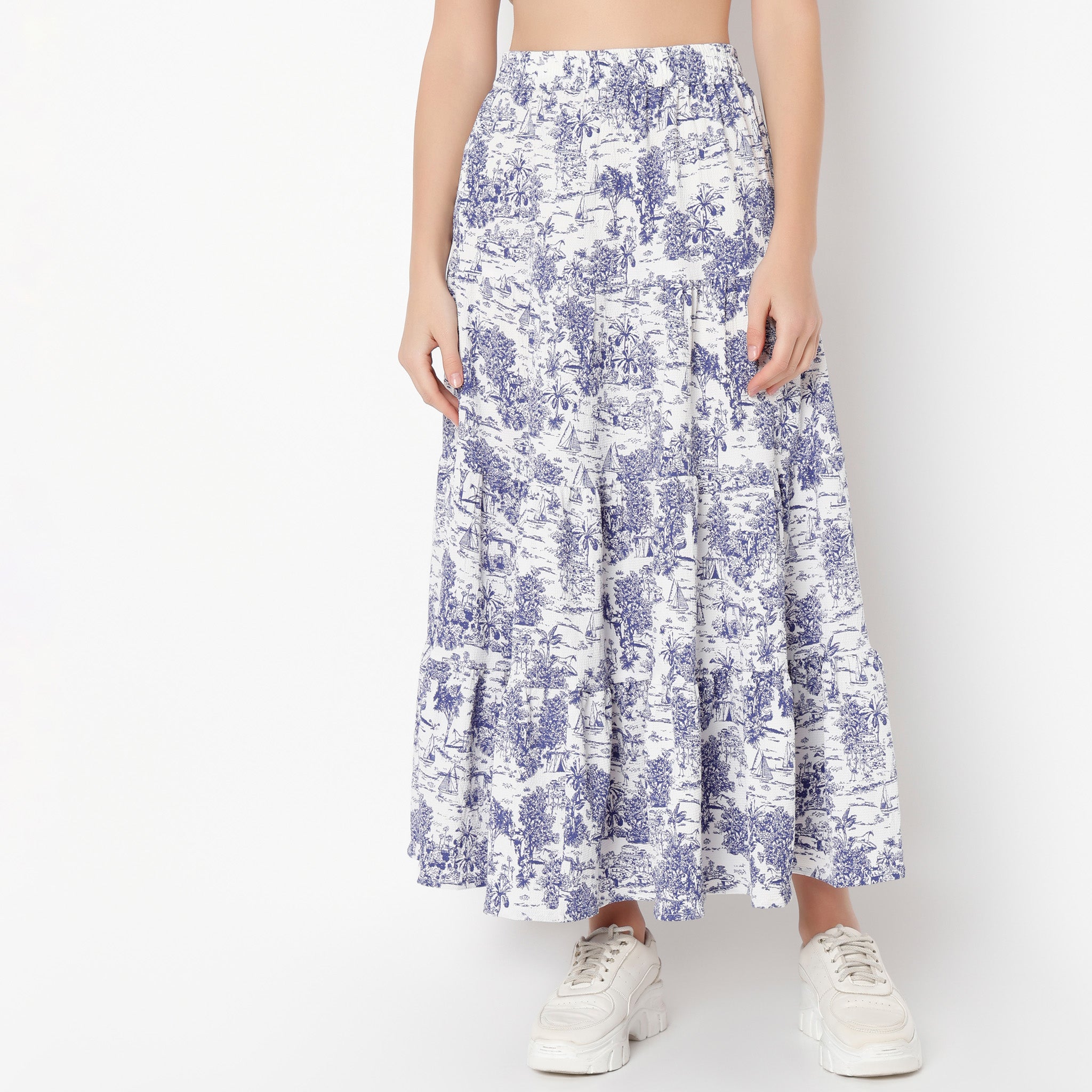 Flare Fit Printed Ankle Length High Rise Skirt