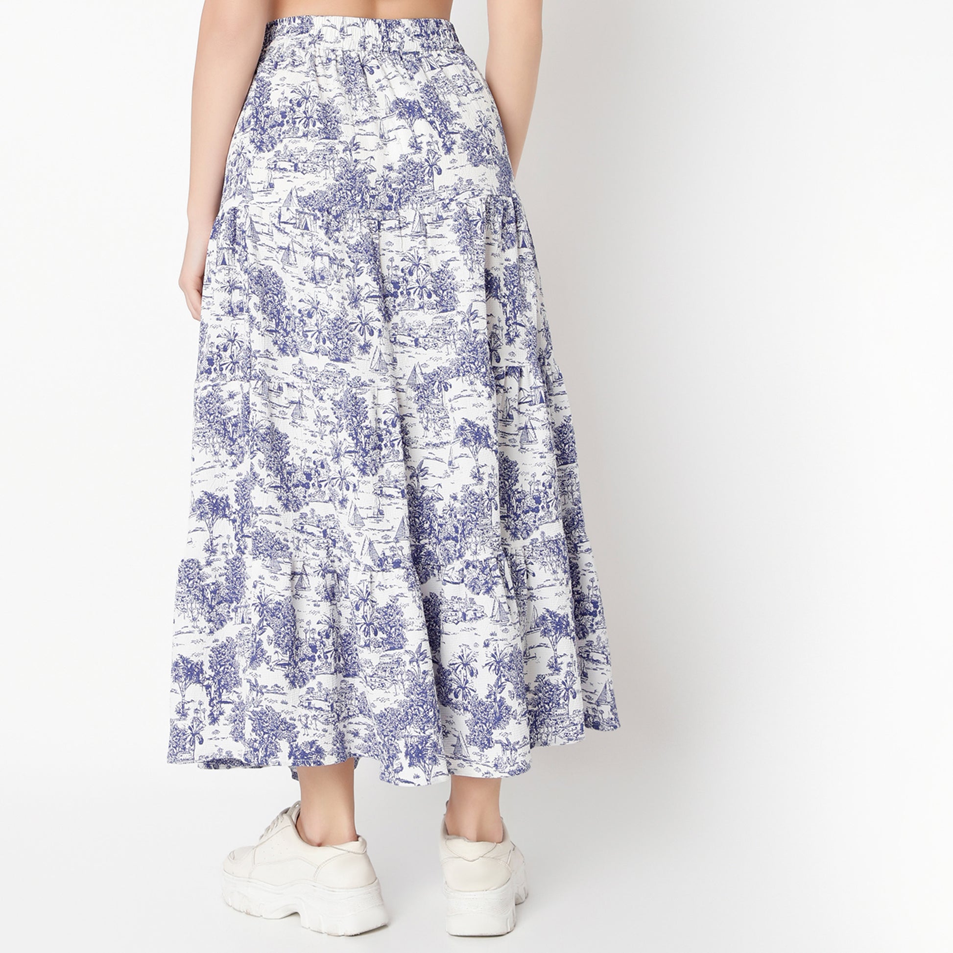 Flare Fit Printed Ankle Length High Rise Skirt