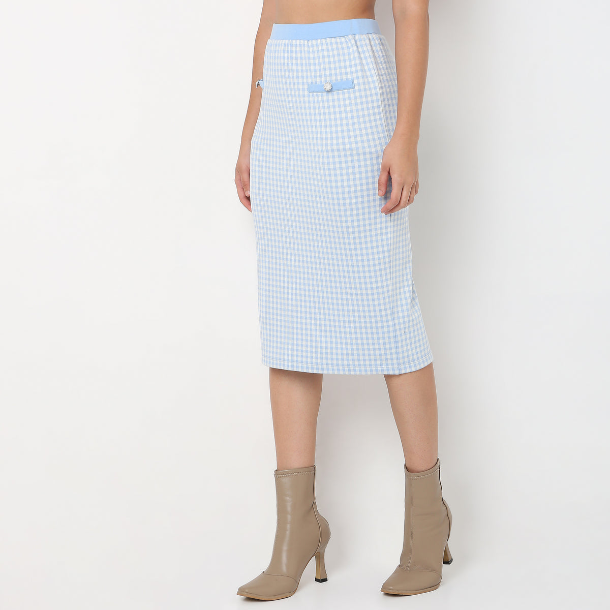 Slim Fit Skirt With Checkered Print