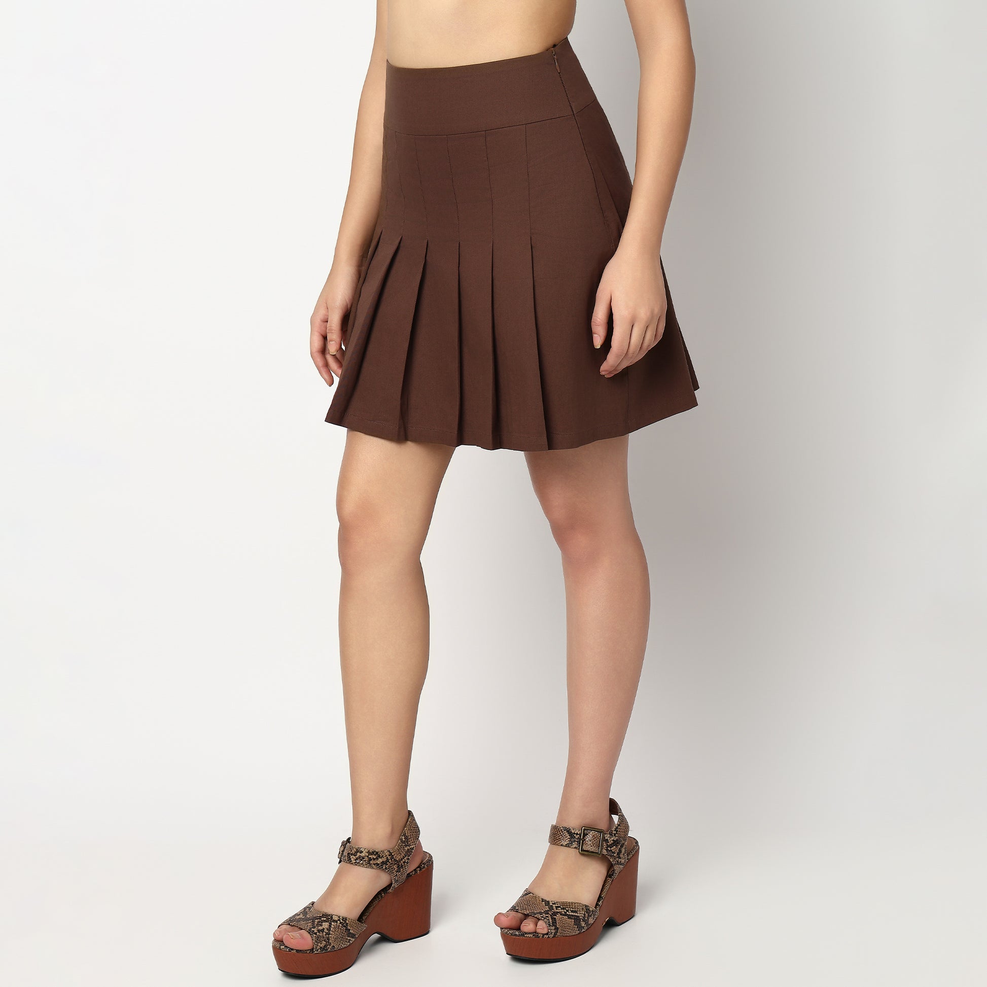 Buy Women Flare Fit Pleats Short Length High Rise Skirt  - Style Union