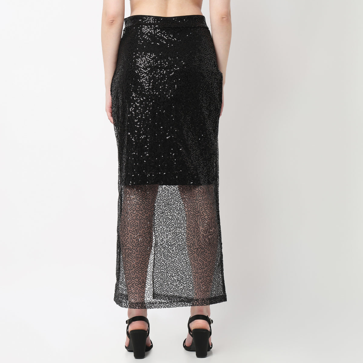 High Rise Half Lined Sequin Midi Skirt