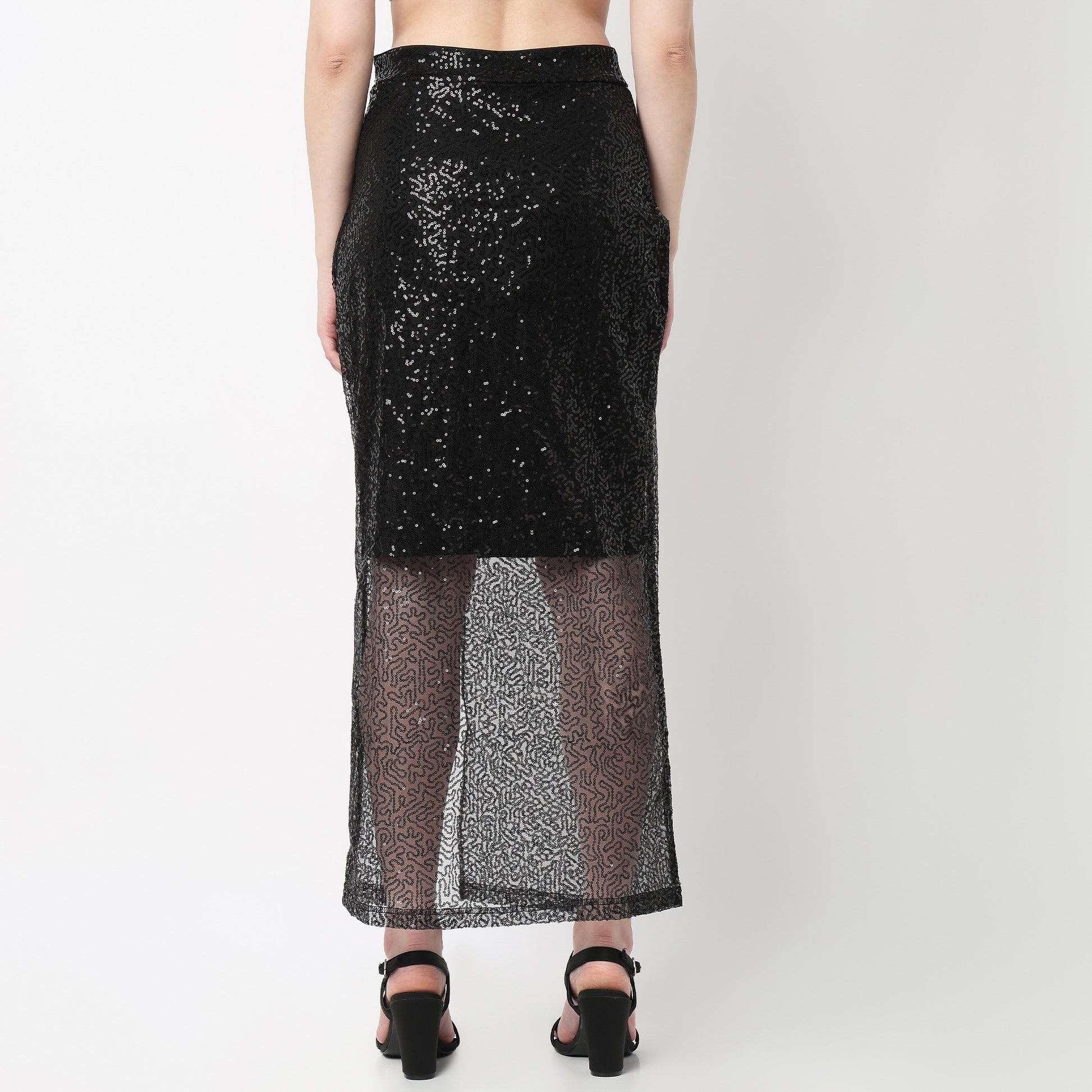High Rise Half Lined Sequin Midi Skirt