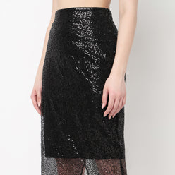 High Rise Half Lined Sequin Midi Skirt