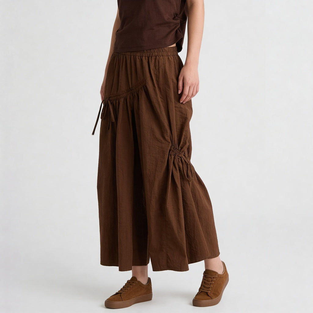 High Rise Flared Ruched Detail Skirt