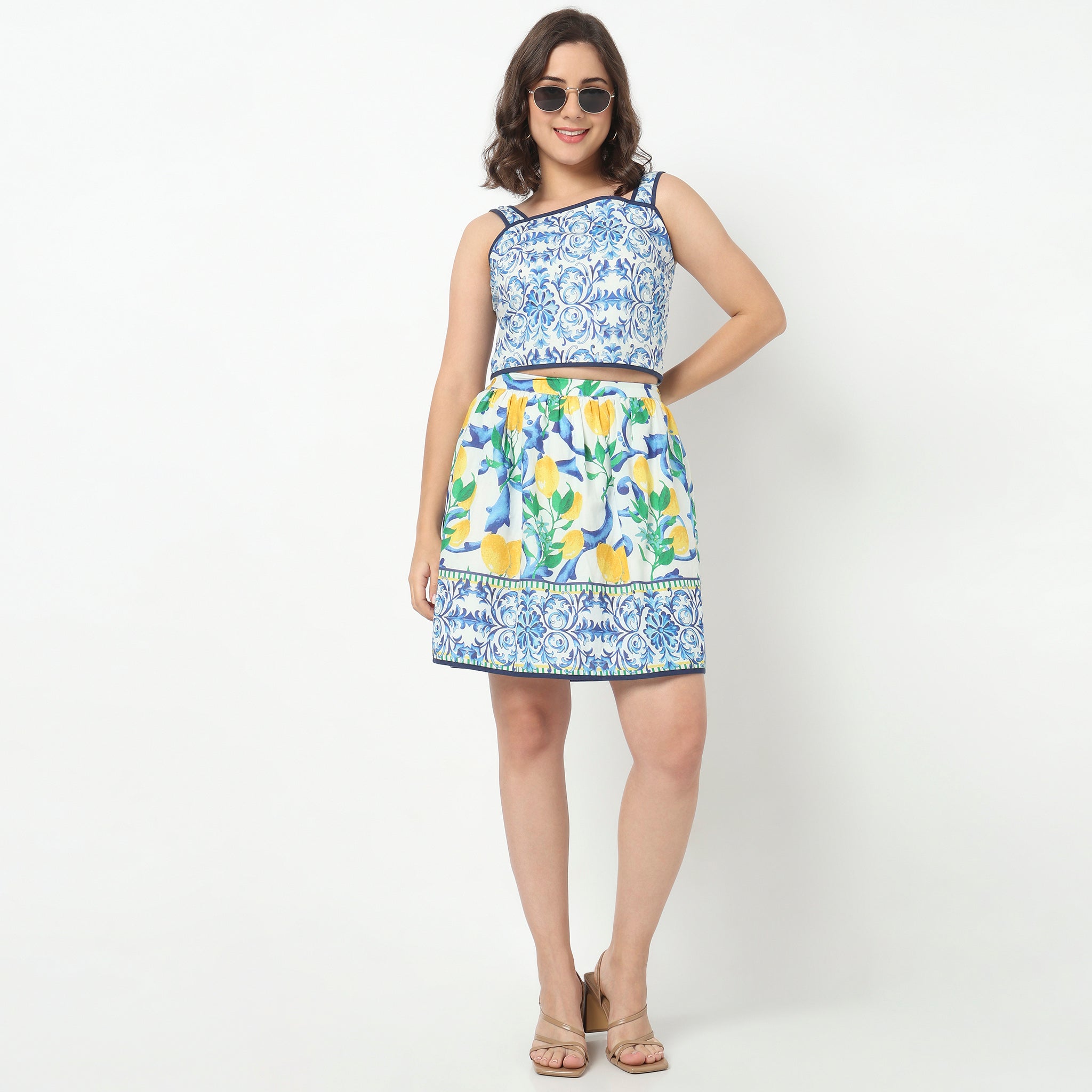 Printed Flared High Rise Skirt