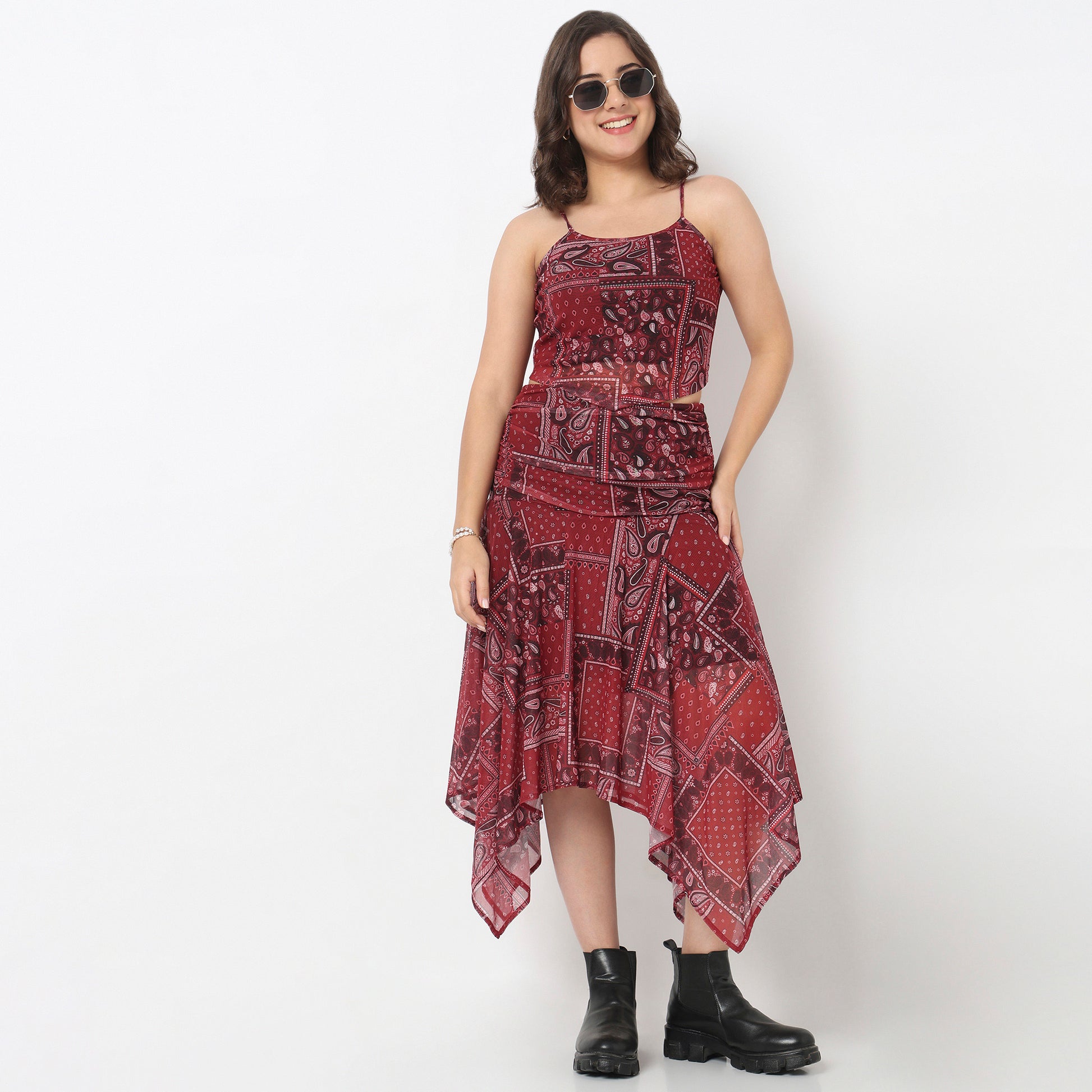 Printed Flared High Rise Skirt