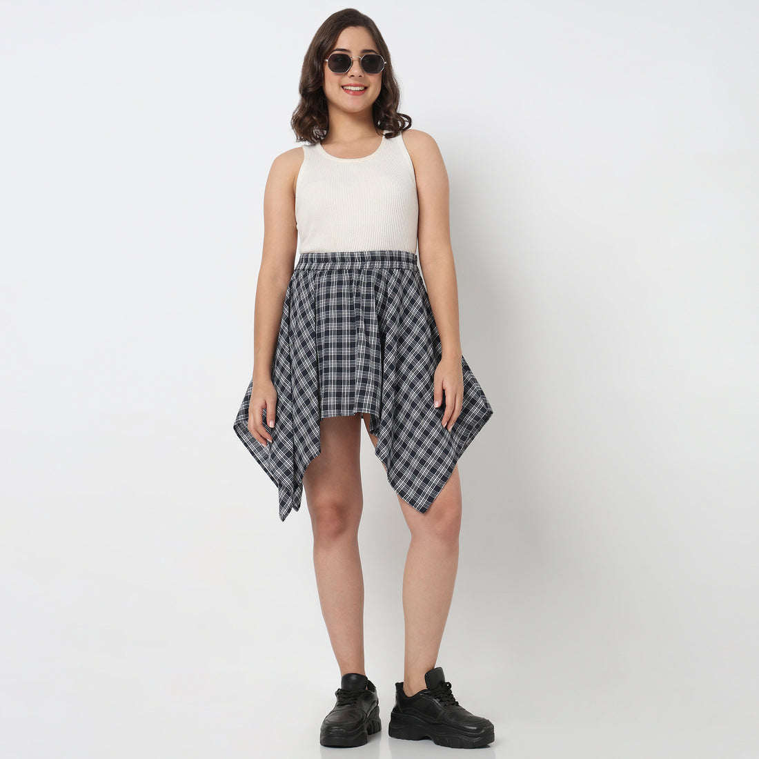 Cotton Pleats High Rise Skirt